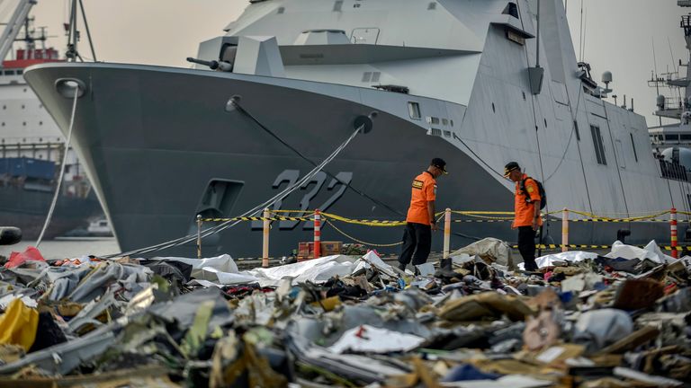 Pic: AP Wreckage from the Lion Air crash in Indonesia