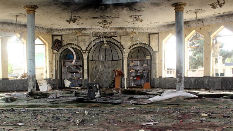 A view shows a mosque after a blast, in Kunduz, Afghanistan October 8, 2021. REUTERS/Stringer NO RESALES. NO ARCHIVES