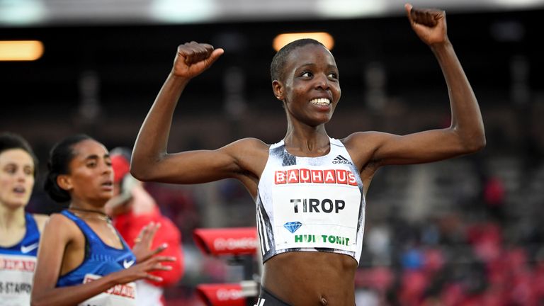 Athletics - IAAF Diamond League meeting - Women&#39;s 1500m race - Stockholm Olympic Stadium, Stockholm, Sweden - May 30, 2019. Agnes Jebet Tirop of Kenya smiles after winning. Fredrik Sandberg /TT News Agency via REUTERS ATTENTION EDITORS - THIS IMAGE WAS PROVIDED BY A THIRD PARTY. SWEDEN OUT. NO COMMERCIAL OR EDITORIAL SALES IN SWEDEN.