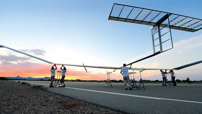 When airborne the Zephyr flies through the stratosphere, higher than planes and lower than satellites