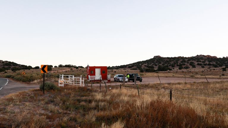 A view of the entrance to Bonanza Creek Ranch where Hollywood actor Alec Baldwin fatally shot a cinematographer and wounded a director when he discharged a prop gun on the movie set of the film "Rust" in Santa Fe, New Mexico, U.S., October 22, 2021. REUTERS/Adria Malcolm
