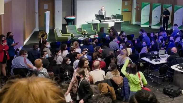 Alok Sharma is heckled during speech at Strathclyde University