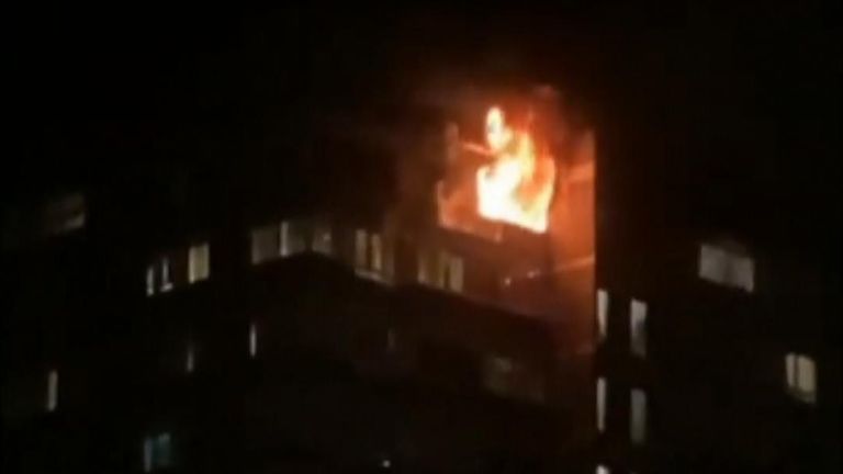 Footage taken by local residents shows flames leaping out from the flat.