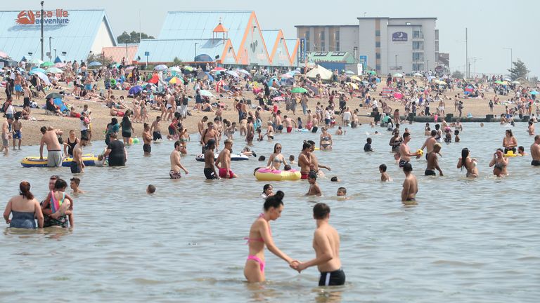 File photo dated 08/08/20 of people enjoying the hot weather at Southend beach in Essex.Prime Minister Boris Johnson has announced that the Queen has agreed Southend will be granted city status following the murder of MP Sir David Amess. Issue date: Monday October 18, 2021.
