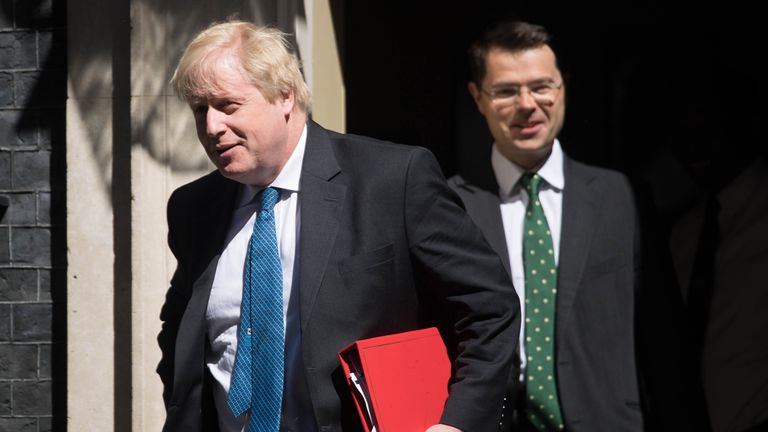 Foreign Secretary Boris Johnson (left) and Housing and Communities secretary James Brokenshire leave Downing Street, London, after a cabinet meeting.