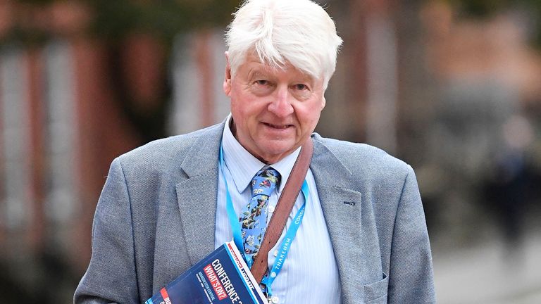 Stanley Johnson, father of British Prime Minister Boris Johnson, arrives for the annual Conservative Party conference, in Manchester, Britain, October 4, 2021. REUTERS/Toby Melville
