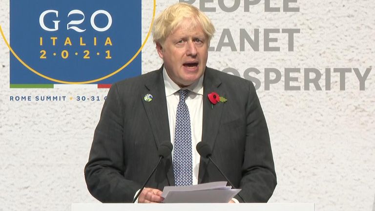 Boris Johnson at the G20 summit in Rome