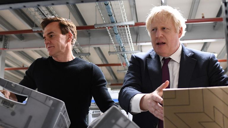 Prime Minister Boris Johnson during a visit to The Hut Group in Burtonwood, Warrington, while on the General Election campaign trail. 10/12/2019