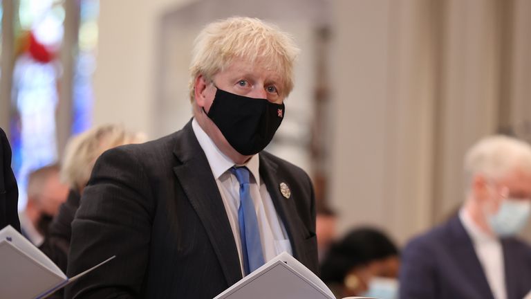 Boris Johnson attends a service to mark the centenary of Northern Ireland