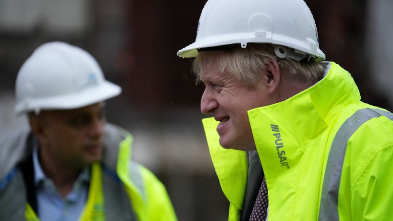 Prime Minister Boris Johnson and Health Secretary Sajid Javid (left), visit the construction site of the new children&#39;s hospital at Leeds General Infirmary in West Yorkshire. Picture date: Saturday October 2, 2021.