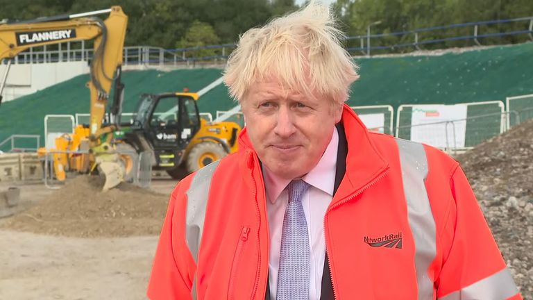 Prime minister Boris Johnson has been visiting a Network Rail site in Manchester as the Conservative Party conference continues.