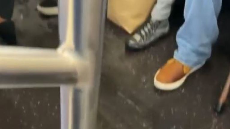 Rain water drips into New York subway train