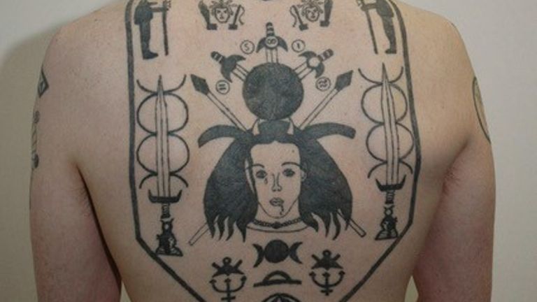 The tattoos on Hunnisett&#39;s back