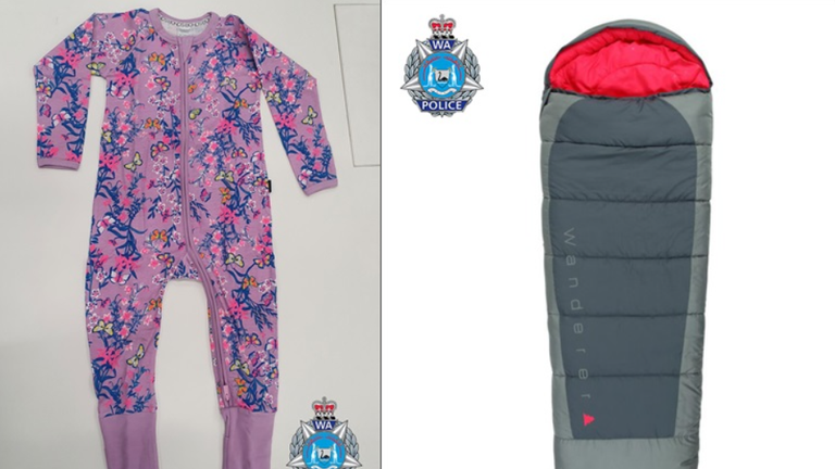 Police released a picture of a pink pyjama suit and a sleeping bag. Pic: Western Australia Police
