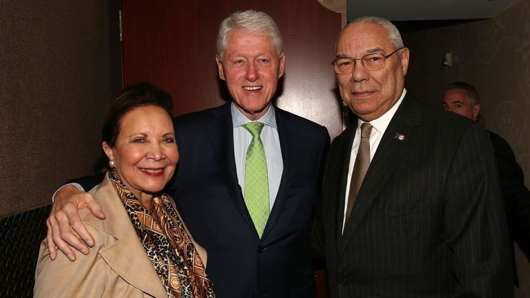 America&#39;s Promise Alliance Founding Chair Gen. Colin Powell and Chair Alma Powell join President Bill Clinton at Recommit To Kids | The Summit for America&#39;s Future on Tuesday, April 18, 2017, in New York. To learn more, visit www.Recommit2Kids.org. (Amy Sussman/AP Images for America&#39;s Promise Alliance)

PIC:AP
