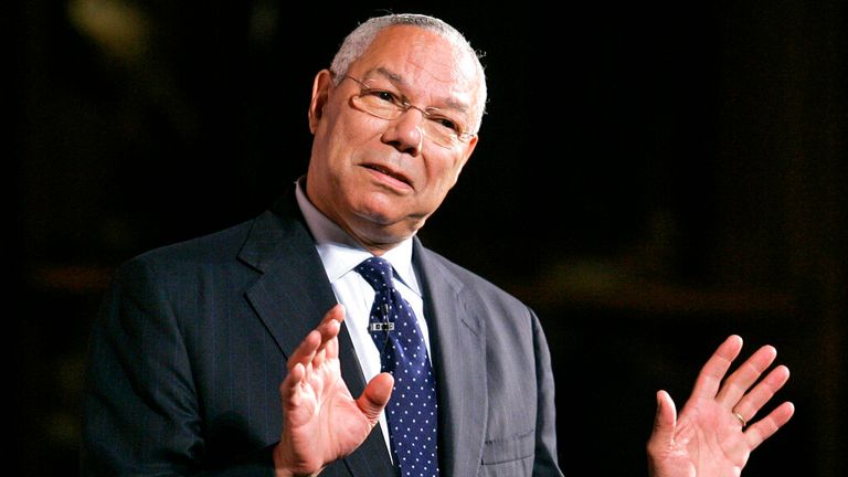 Colin Powell speaking in Providence, Rhode Island, in 2008
