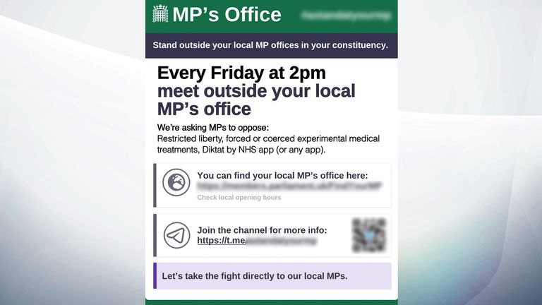 One of the Telegram groups created a leaflet to encourage others to join their efforts to &#39;take the fight directly to our local MPs&#39;