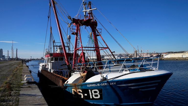 The British trawler kept by French authorities docks at the port in Le Havre, western France, Thursday, Oct. 28, 2021.  
PIC:AP