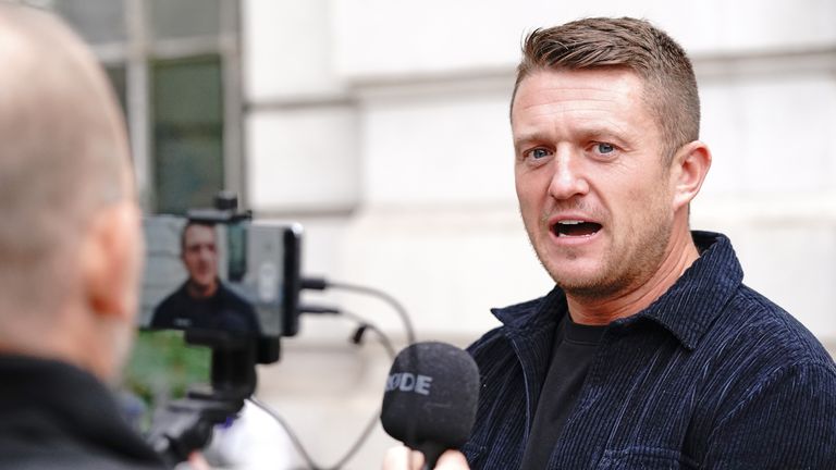 Tommy Robinson arrives at Westminster Magistrates&#39; Court in London for a hearing regarding the stalking of a journalist. Picture date: Wednesday October 13, 2021.
