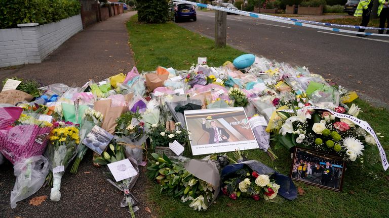 Pic: AP
More bouquets have been left near the scene of Sir David&#39;s death