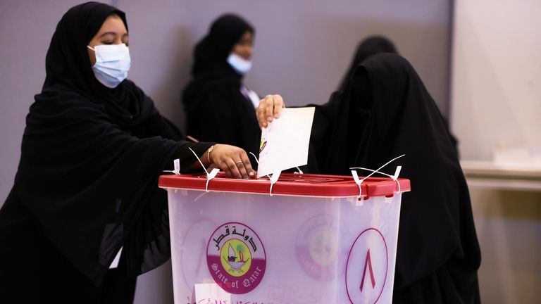 ataris vote in the Gulf Arab state&#39;s first legislative elections for two-thirds of the advisory Shura Council