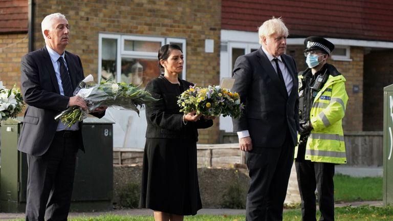  Essex Police chief constable Ben-Julian Harrington, and Roger Hirst, police fire and crime commissioner for Essex, far left paying their respects to Sir David Amess with Boris Johnson, Sir Lindsay Hoyle and Priti Patel. Pic: Essex Police