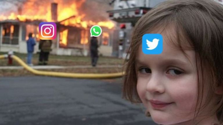 The Disaster Girl meme was given a new lease of life as Instagram, WhatsApp and Facebook suffered outages. Pic: @prashantgwari