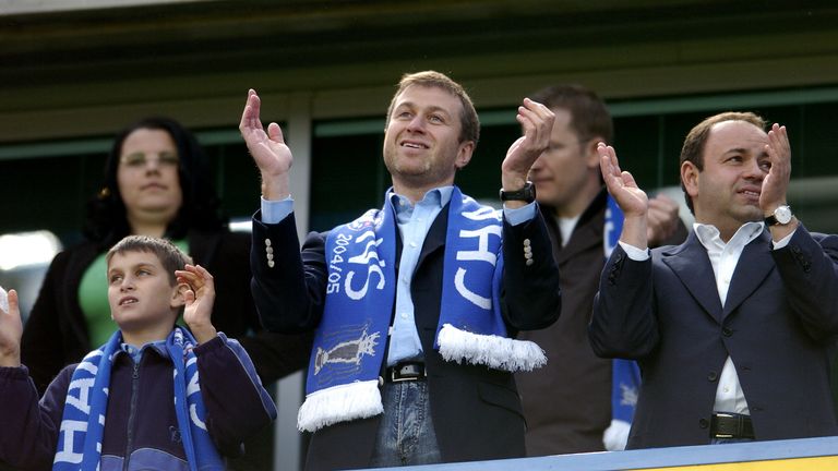 Football - Chelsea v Charlton Athletic - FA Barclays Premiership - Stamford Bridge - 7/5/05 Chelsea owner Roman Abramovich celebrates Mandatory Credit: Action Images / Tony O&#39;Brien 04/05 NO ONLINE/INTERNET USE WITHOUT A LICENCE FROM THE FOOTBALL DATA CO LTD. FOR LICENCE ENQUIRIES PLEASE TELEPHONE +44 207 298 1656.
