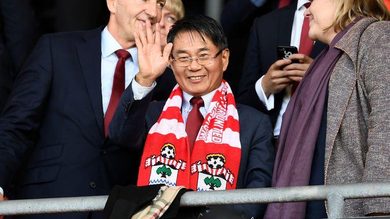 Soccer Football - Premier League - Southampton vs Manchester United - St Mary&#39;s Stadium, Southampton, Britain - September 23, 2017 Southampton&#39;s new owner Jisheng Gao in the stands before the match REUTERS/Dylan Martinez 