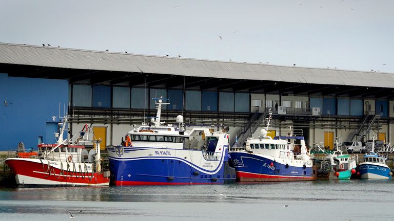 Fishing boats moored in the port of Boulogne, France. Environment Secretary George Eustice has warned France the UK could retaliate if it goes ahead with threats in the fishing row, warning that "two can play at that game". Picture date: Friday October 29, 2021. 