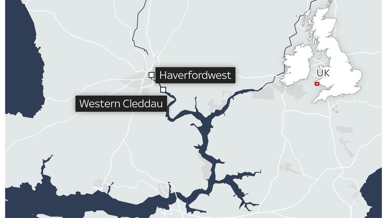 Three people have died and one is in a critical condition after a group of paddleboarders got into difficulties on the River Cleddau in Wales. Pic: OpenStreetMap