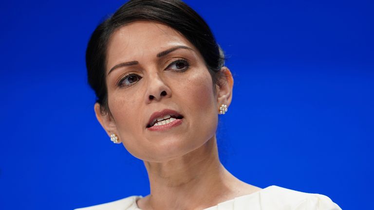 Home Secretary Priti Patel speaks at the Conservative Party Conference in Manchester