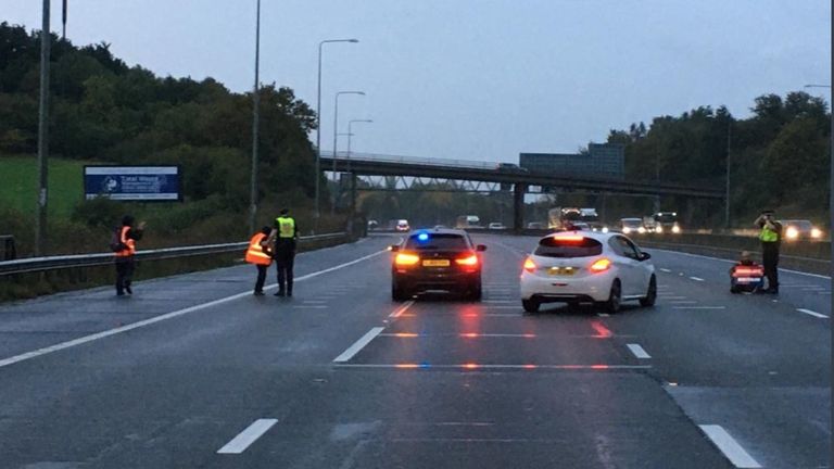 Essex Police tweet re Insulate Britain M25 protest
Tweet readsWe are on scene of disruption on the #M25

We received a call at 8am that a number of people were blocking the road between Junction 28 and 29

Officers are already on scene and the southbound track has been reopened

We’ll bring you more information when we have it
PIC:@EssexPoliceUK