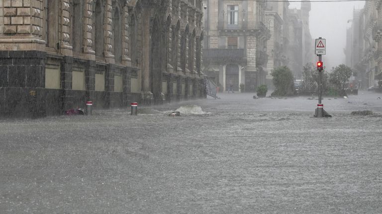 unbiased news Streets are flooded during heavy rainfall in Catania, Sicily