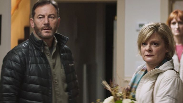 In Mass, two sets of parents - Reed Birney and Ann Dowd, and Jason Isaacs and Martha Plimpton (pictured) - agree to talk privately years after a tragedy that has torn all of their lives apart. Pic: Bleecker Street/ Sky UK