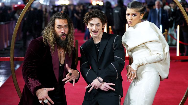 Jason Momoa (left), Timothee Chalamet and Zendaya 