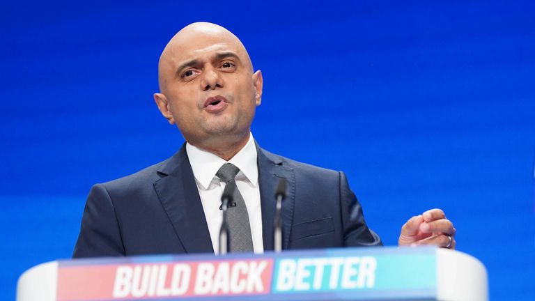 Health Secretary Sajid Javid making his keynote address to the Conservative Party Conference in Manchester. Picture date: Tuesday October 5, 2021.