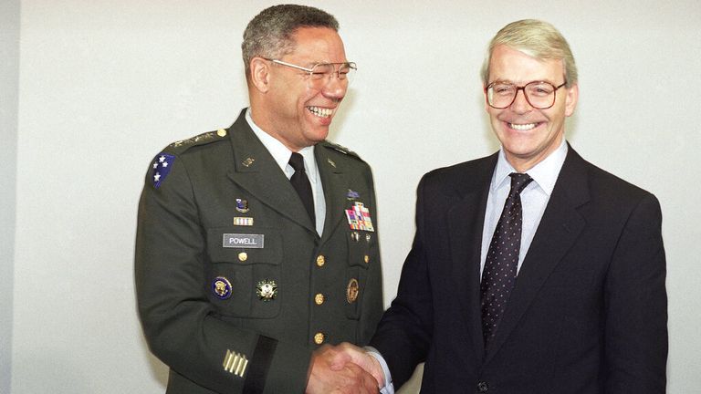 Former UK PM John Major (R) said he was &#39;proud&#39; to call Colin Powell a friend