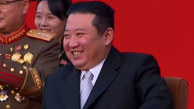 Kim Jong Un watches a display of extreme martial arts and endurance