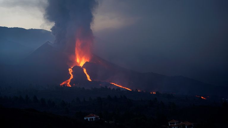 The Cumbre Vieja volcano continues to erupt on the Canary Island of La Palma, as seen from Tacande, Spain, October 9, 2021. REUTERS/Juan Medina