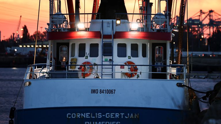 A British trawler Cornelis Gert Jan is seen moored in the port of Le Havre, after France seized on Thursday a British trawler fishing in its territorial waters without a licence, in Le Havre, France, October 29, 2021. REUTERS/Sarah Meyssonnier
