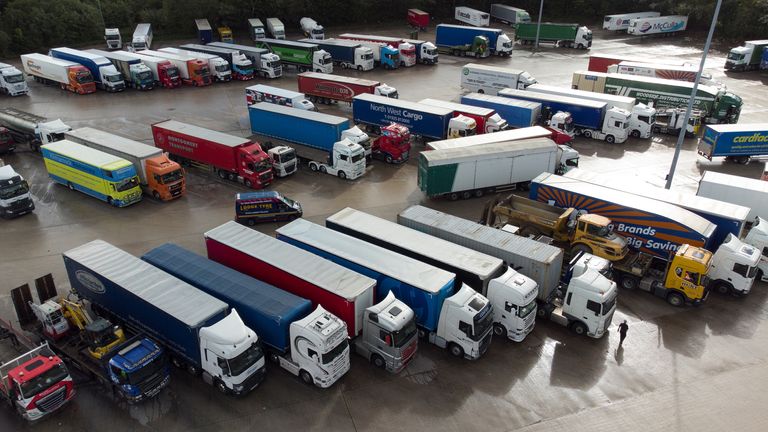 Lorries at Lymm Services in Warrington