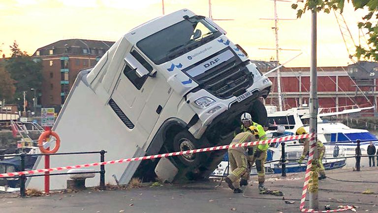 The cab remained perched on the dock