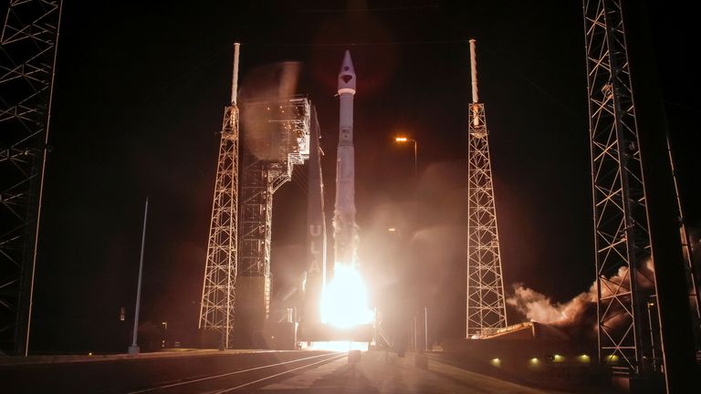 The Atlas 5 rocket carrying the Lucy probe lifts off from Cape Canaveral Space Force Station, in Florida, 