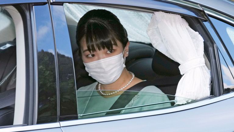 Princess Mako heads for her wedding ceremony Pic: AP