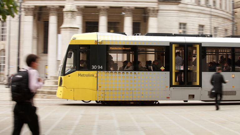 Metrolink, the Manchester&#39;s tram stock photo
