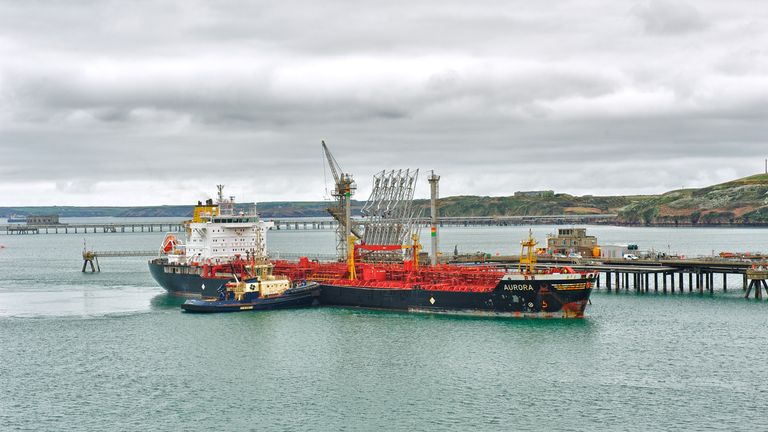 A vessel loading in Milford Haven port