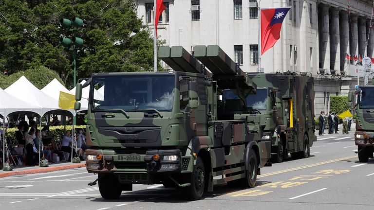 Military vehicles were paraded. Pic: AP