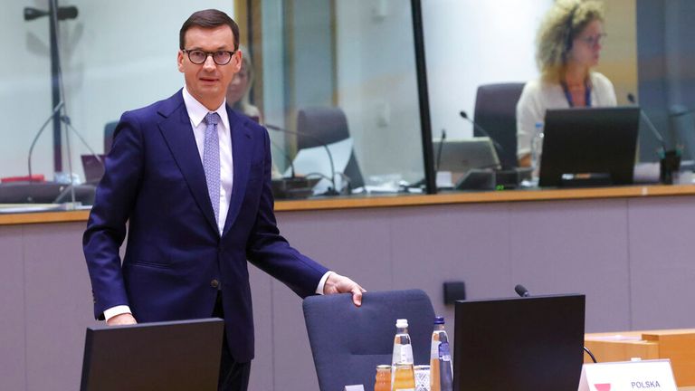 Morawiecki at a round table meeting at an EU summit in Brussels