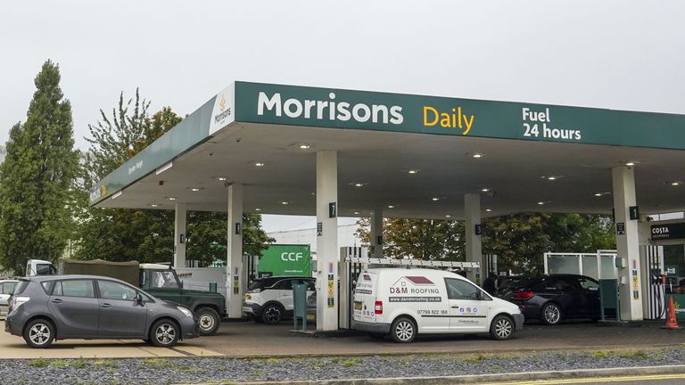 Motorists queue for fuel at a Morrisons petrol station in Reading, Berkshire. Picture date: Thursday October 7, 2021